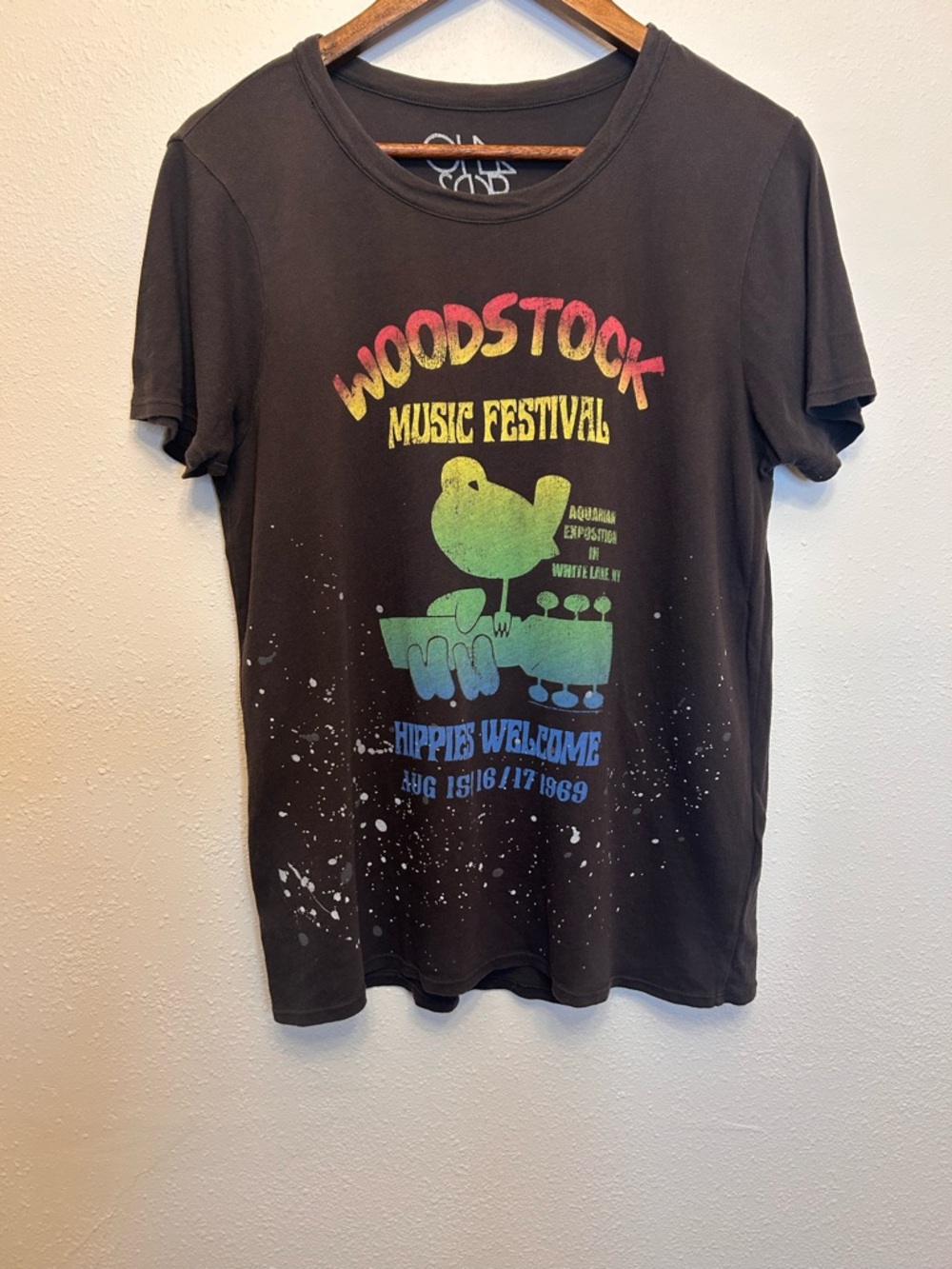Chaser Bleach Dye Woodstock Music Festival Crew Neck 100% Cotton Tee